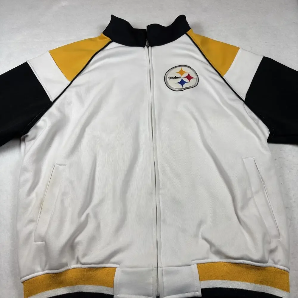 NFL PITTSBURGH STEELERS MEN'S FULL ZIP JACKET LOGO PATCH SIZE 2XL